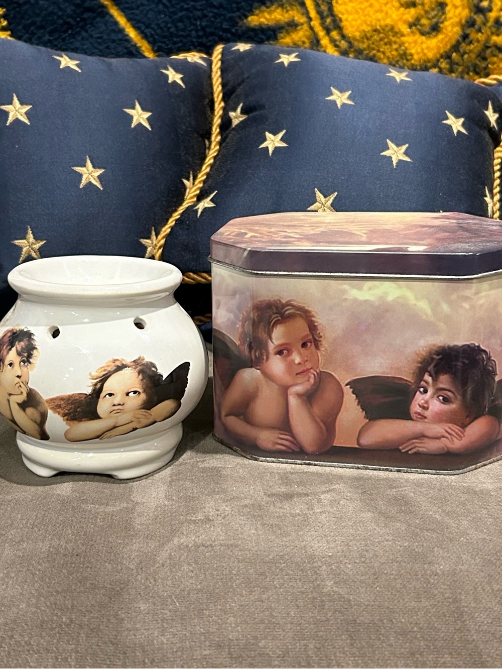 VTG 90s Celestial Cherub Tin and Wax Warmer Rafael’s Angels Whimsigoth Decor Set